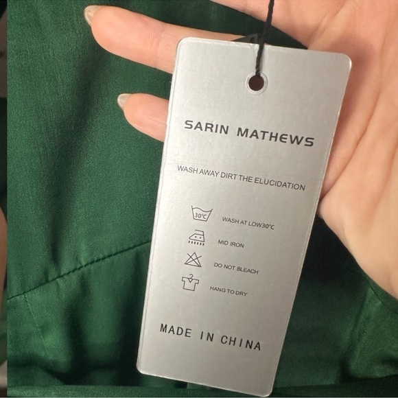 Sarin Mathew’s | Dark Green Satin Effect Wrap MIDI Dress Medium - Picture 7 of 10
